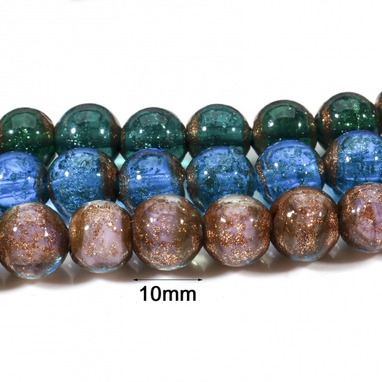 Picture of Lampwork Glass Beads For DIY Charm Jewelry Making Round Multicolor Glitter About 10mm Dia
