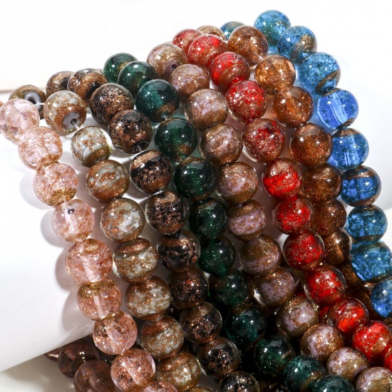Picture of Lampwork Glass Beads For DIY Charm Jewelry Making Round Multicolor Glitter About 10mm Dia