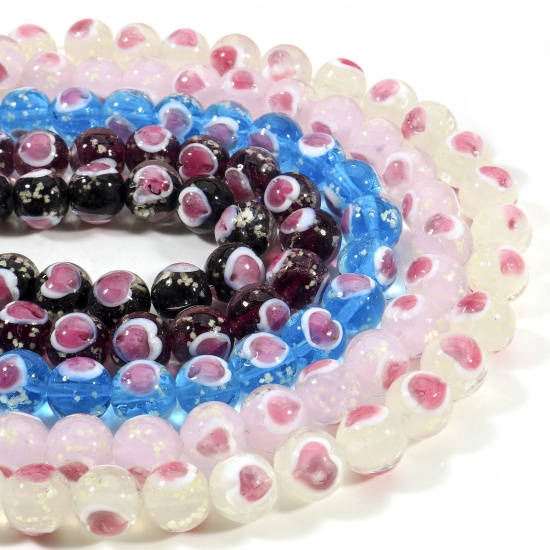 Picture of Lampwork Glass Valentine's Day Beads For DIY Charm Jewelry Making Round Multicolor Heart About 12mm Dia