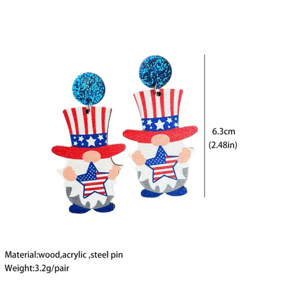 Picture of Wood American Independence Day Earrings Multicolor Car Flag Of The United States