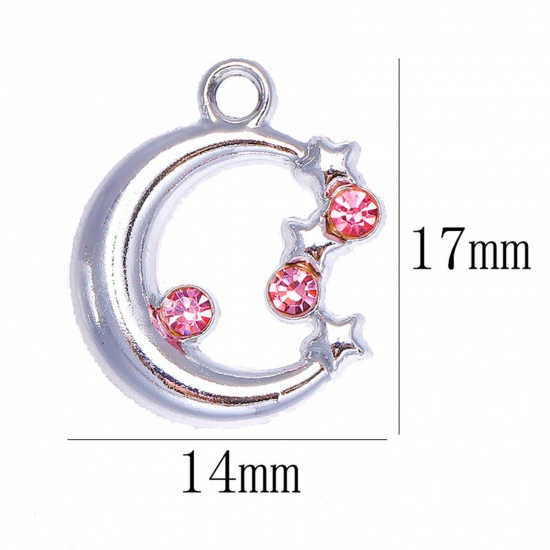 Picture of Zinc Based Alloy Galaxy Charms Silver Tone Multicolor Half Moon Star 17mm x 14mm