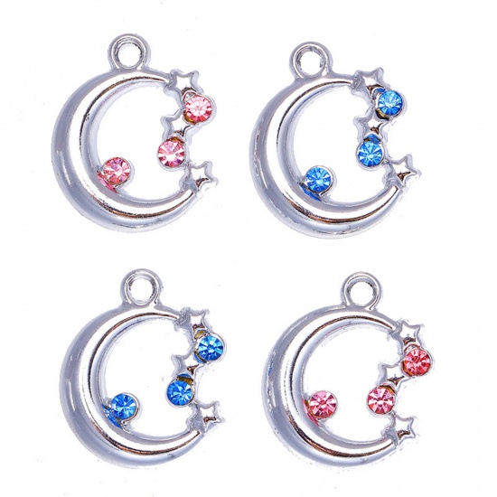 Picture of Zinc Based Alloy Galaxy Charms Silver Tone Multicolor Half Moon Star 17mm x 14mm