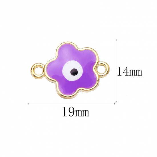 Picture of Zinc Based Alloy Religious Connectors Charms Pendants Gold Plated Multicolor Flower Evil Eye Enamel 19mm x 14mm