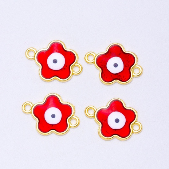 Picture of Zinc Based Alloy Religious Connectors Charms Pendants Gold Plated Multicolor Flower Evil Eye Enamel 19mm x 14mm