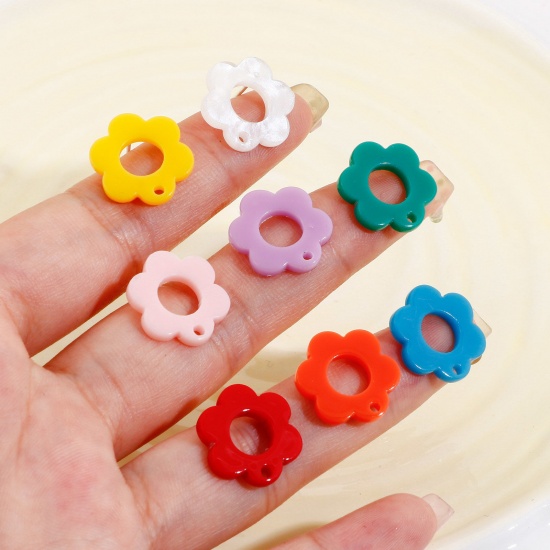 Picture of Acrylic Flora Collection Ear Post Stud Earrings Findings Flower Multicolor With Loop 15.5mm x 14mm