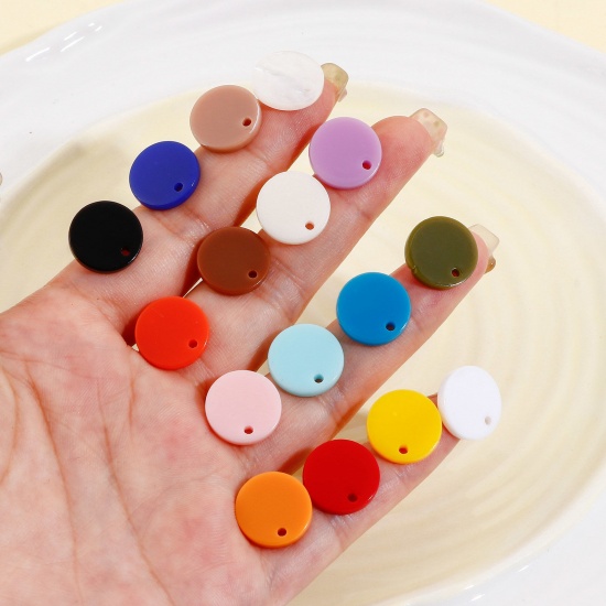 Picture of Acrylic Ear Post Stud Earrings Findings Round Multicolor With Loop 14mm Dia.