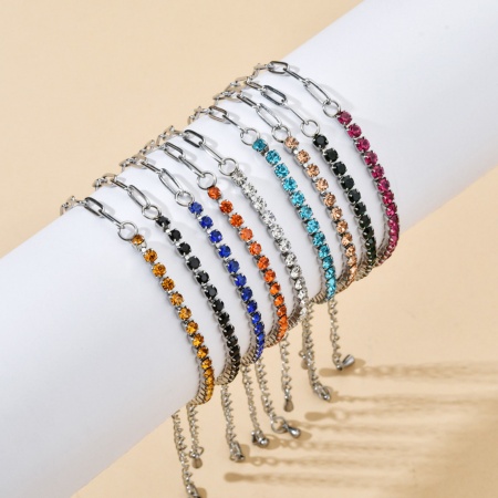 304 Stainless Steel Splicing Paperclip Chain Bracelets Silver Tone Multicolor Rhinestone 17cm(6 6/8") long