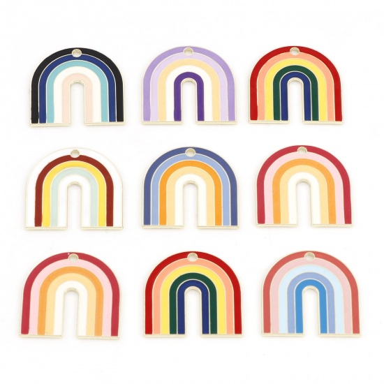 Picture of Zinc Based Alloy Charms Light Golden Multicolor Rainbow Enamel 27mm x 26mm