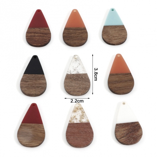 木目調樹脂 ペンダント 多色 滴 ドロップ 3.8cm x 2.2cm、 2 個 の画像