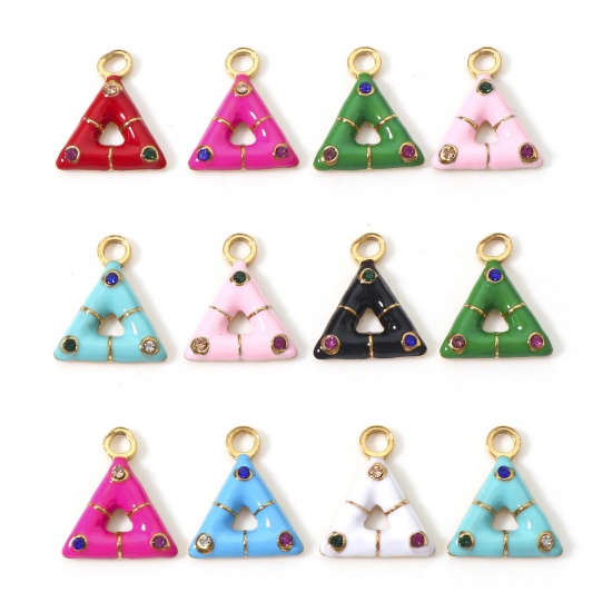 Immagine di 304 Acciaio Inossidabile Serie Geometry Charms Triangolo Oro Placcato Smalto Multicolore Strass 15mm x 13mm, 1 Pz
