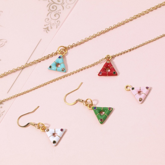 Immagine di 304 Acciaio Inossidabile Serie Geometry Charms Triangolo Oro Placcato Smalto Multicolore Strass 15mm x 13mm, 1 Pz