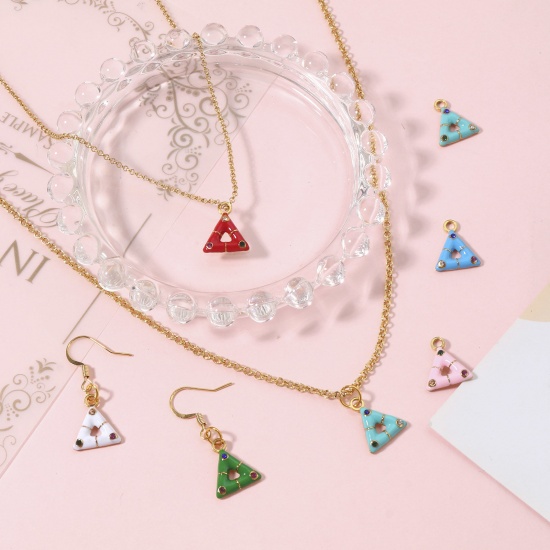 Immagine di 304 Acciaio Inossidabile Serie Geometry Charms Triangolo Oro Placcato Smalto Multicolore Strass 15mm x 13mm, 1 Pz