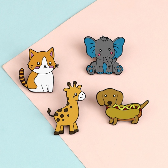 Picture of Cute Pin Brooches Elephant Animal Cat Multicolor Enamel