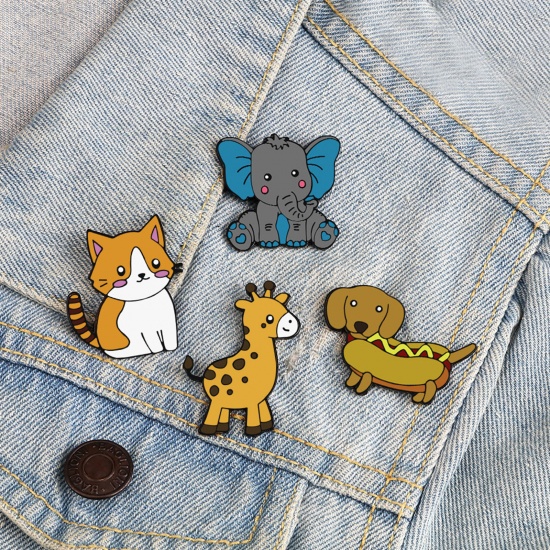 Picture of Cute Pin Brooches Elephant Animal Cat Multicolor Enamel