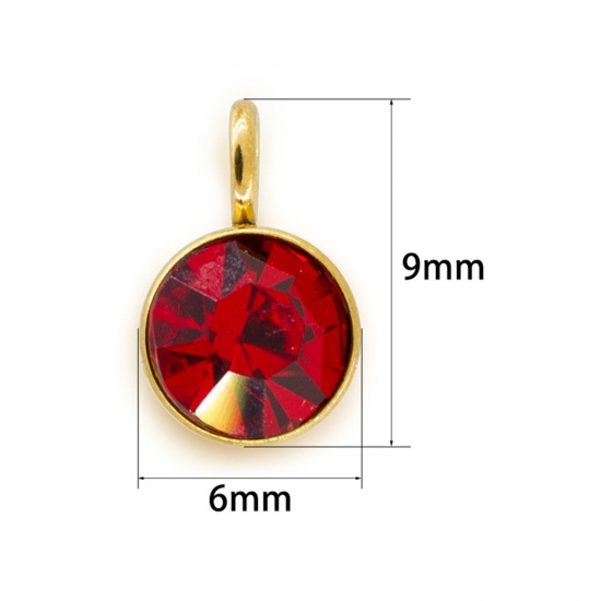 Picture of 304 Stainless Steel Birthstone Charms Gold Plated Multicolor Round 6mm x 9mm