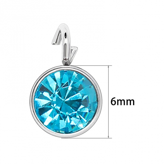 Picture of 304 Stainless Steel Birthstone Charms Silver Tone Multicolor Round 6mm x 9mm