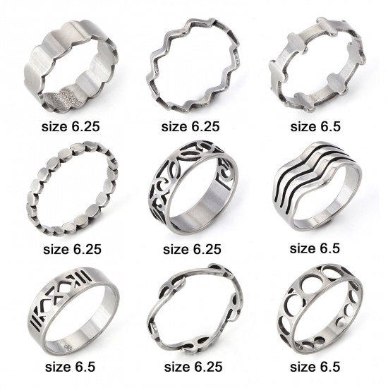Bild von 304 Edelstahl Uneinstellbar Ring Silberfarbe Rollen polieren 5 Stück