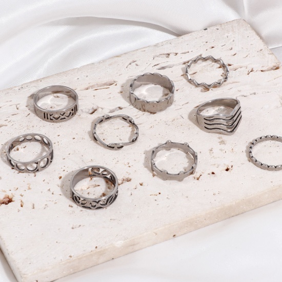 Bild von 304 Edelstahl Uneinstellbar Ring Silberfarbe Rollen polieren 5 Stück
