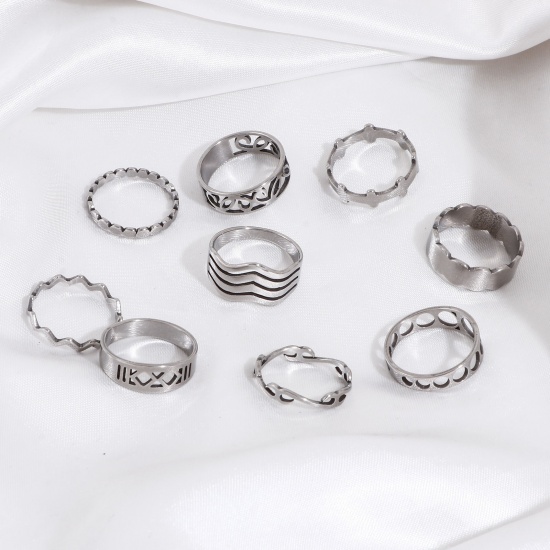 Bild von 304 Edelstahl Uneinstellbar Ring Silberfarbe Rollen polieren 5 Stück