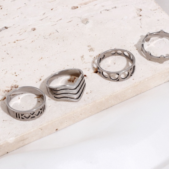 Bild von 304 Edelstahl Uneinstellbar Ring Silberfarbe Rollen polieren 5 Stück