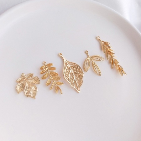 Brass Pendants 14K Real Gold Plated Leaf