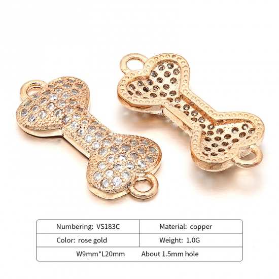Picture of Brass Pet Memorial Connectors Charms Pendants Bone Micro Pave Clear Rhinestone 20mm x 9mm                                                                                                                                                                     
