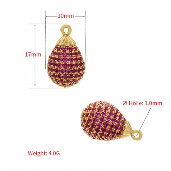 Picture of Brass Micro Pave Charms Gold Plated Drop 3D Multicolor Rhinestone 17mm x 10mm                                                                                                                                                                                 
