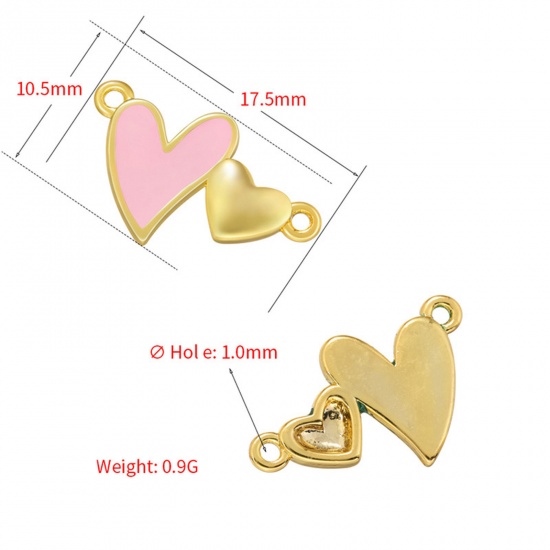 Picture of Brass Connectors Charms Pendants Multicolor Heart Enamel Clear Rhinestone 17.5mm x 10.5mm                                                                                                                                                                     