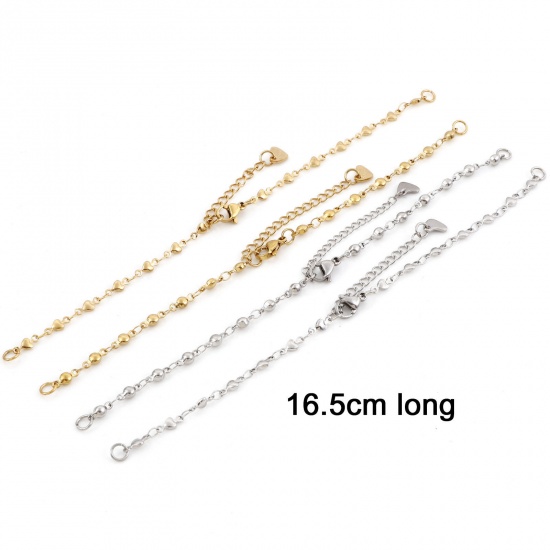 Picture of 304 Stainless Steel Link Chain Semi-finished Anklet For DIY Handmade Jewelry Making Round Heart Multicolor 16.5cm(6 4/8") long