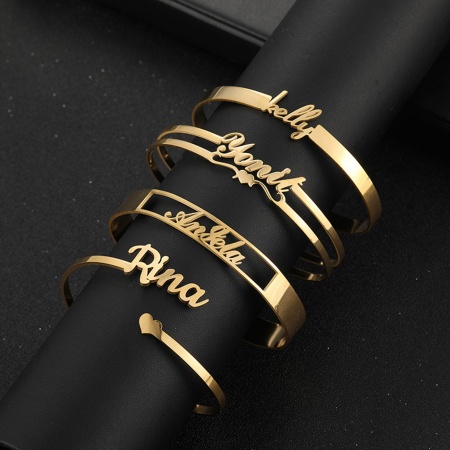 304 Stainless Steel Customized Name Bracelets Personalized Letter Charm Pendant Gold Plated