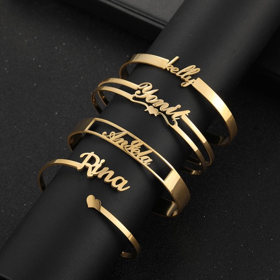 Picture of 304 Stainless Steel Customized Name Bracelets Personalized Letter Charm Pendant Gold Plated