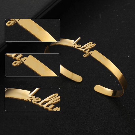 Picture of 304 Stainless Steel Customized Name Bracelets Personalized Letter Charm Pendant Gold Plated
