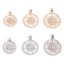 Picture of Natural Shell & Brass Galaxy Charm Pendant Real Gold Plated White Round Sun Micro Pave Clear Cubic Zirconia