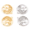 Immagine di Ottone Charms Tondo Vero Oro Placcato Albero Micro Spianare Trasparente Cubic Zirconiae 17mm x 15mm, 3 Pz