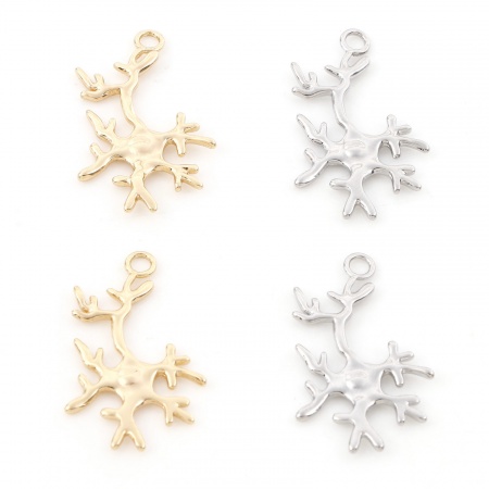 Ottone Gioielli Oceanici Charms Corallo Vero Oro Placcato 24mm x 15mm, 2 Pz