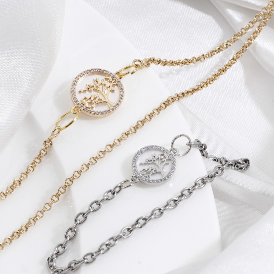 Bild von 1 Stück Natürliche Muschel & Messing Steckverbinder Charms Anhänger Echtgold plattiert Rund Bäume Micro Pave Klar Kubischer Zirkon