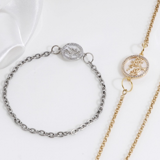 Bild von 1 Stück Natürliche Muschel & Messing Steckverbinder Charms Anhänger Echtgold plattiert Rund Bäume Micro Pave Klar Kubischer Zirkon