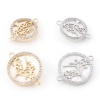 Bild von 1 Stück Natürliche Muschel & Messing Steckverbinder Charms Anhänger Echtgold plattiert Rund Bäume Micro Pave Klar Kubischer Zirkon