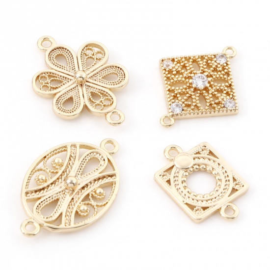 Immagine di Ottone Pendenti Charms Connettori Accessori Filigrana Disegno 18K Vero Oro Placcato 3 Pz