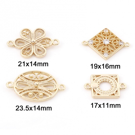 Immagine di Ottone Pendenti Charms Connettori Accessori Filigrana Disegno 18K Vero Oro Placcato 3 Pz