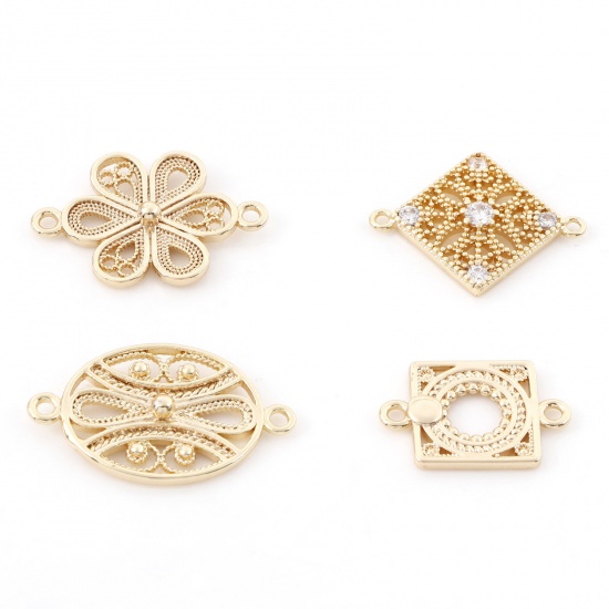 Immagine di Ottone Pendenti Charms Connettori Accessori Filigrana Disegno 18K Vero Oro Placcato 3 Pz