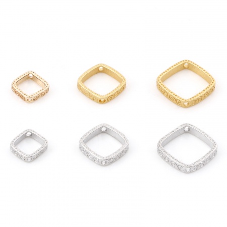 Brass Beads Frames Rhombus S Pattern Real Gold Plated