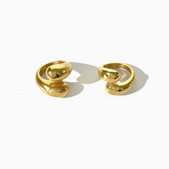 Picture of Eco-friendly Simple & Casual Ins Style 18K Real Gold Plated 304 Stainless Steel Open Drop Rings For Women Party