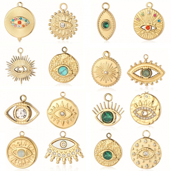 Изображение 304 Stainless Steel Religious Charms Multicolor Eye 1 Piece
