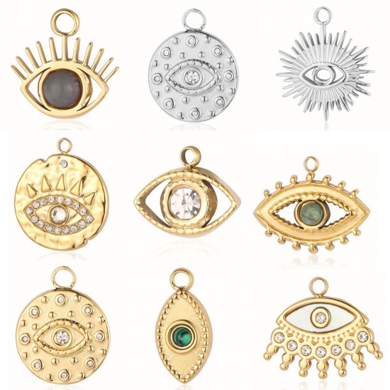 Изображение 304 Stainless Steel Religious Charms Multicolor Eye 1 Piece