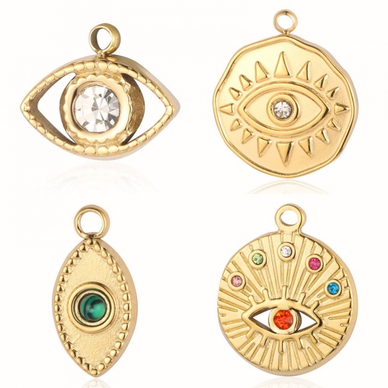 Изображение 304 Stainless Steel Religious Charms Multicolor Eye 1 Piece