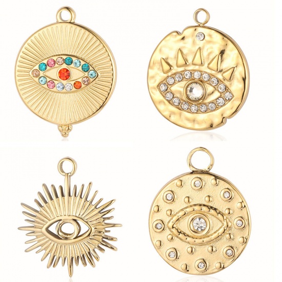 Изображение 304 Stainless Steel Religious Charms Multicolor Eye 1 Piece