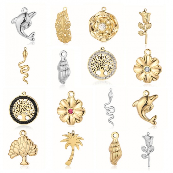 Изображение 304 Stainless Steel Ocean Jewelry Charms Multicolor Flower Tree 1 Piece