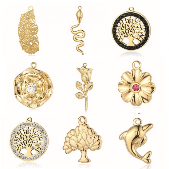 Изображение 304 Stainless Steel Ocean Jewelry Charms Multicolor Flower Tree 1 Piece