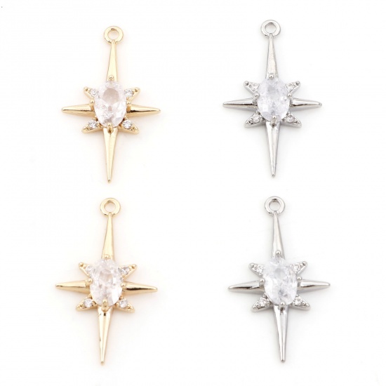 Imagen de Latón Galaxia Colgantes Charms Estrella Oro Real Chapado Claro Circón Artificial 21mm x 12mm, 2 Unidades